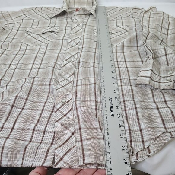 VTG Pryde Western Pearl Snap Brown Beige Plaid Shirt Mens LG? *See Measurements - Picture 5 of 10